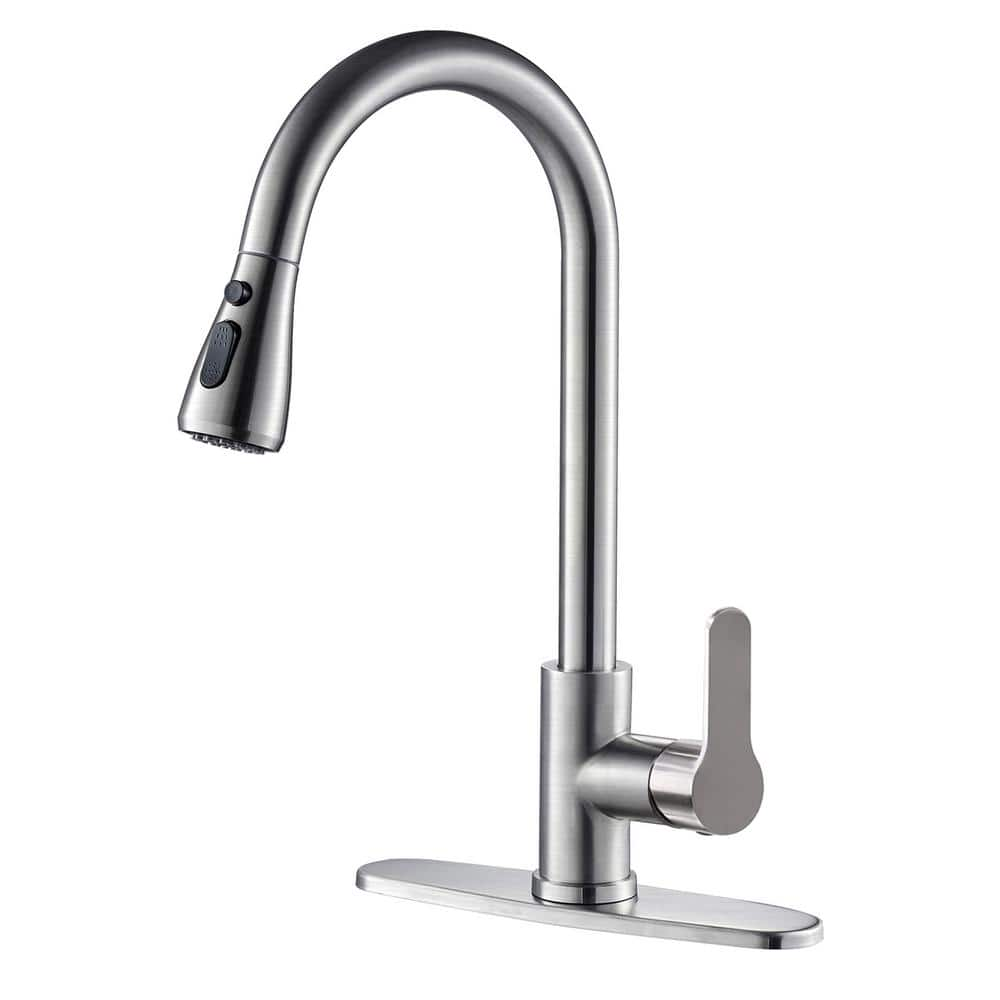 Zalerock Pause Mode Single Handle Pull Down Sprayer Kitchen Faucet With Deck Plate Included In 0432