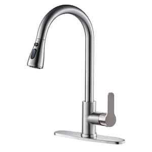 Pause Mode Single Handle Pull Down Sprayer Kitchen Faucet with Deck Plate Included in Brushed Nickel