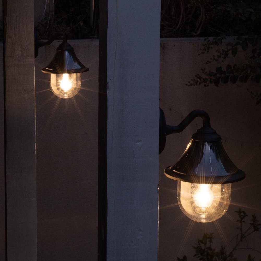 Black Solar Powered Industrial Lantern Wall Light