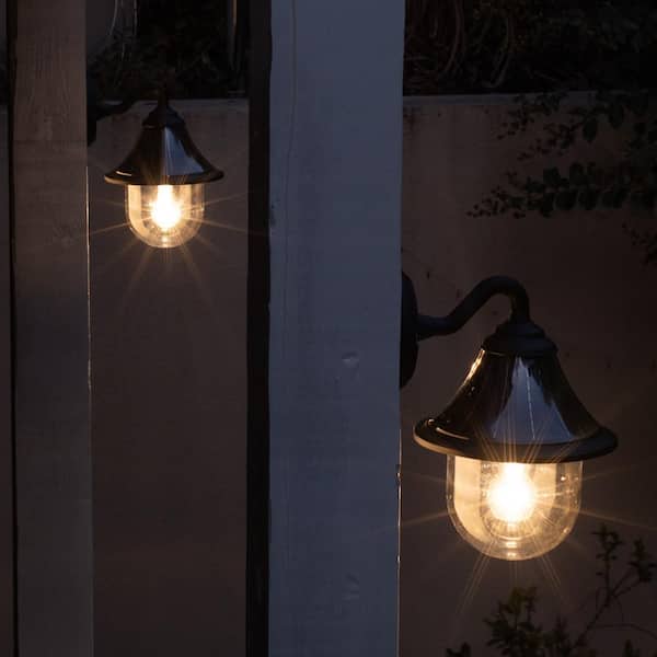 Orion 1-Light Modern Black Outdoor Solar Wall Sconce with Morph Technology and Warm White LED Light Bulb