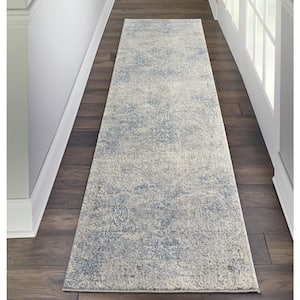 Rustic Textures Ivory/Light Blue 2 ft. x 8 ft. Abstract Contemporary Kitchen Runner Area Rug