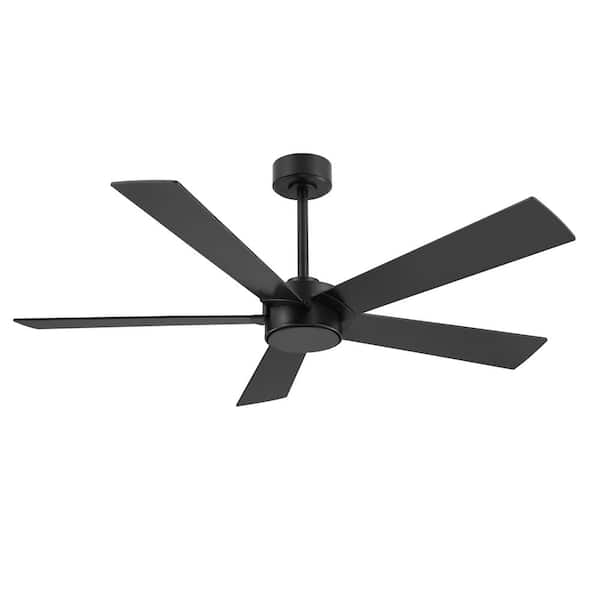 54 in. (4.5 ft.) Indoor Matte Black 5 Blades Ceiling Fan with Remote Control 6 Speed DC Motor Down-rod Mount