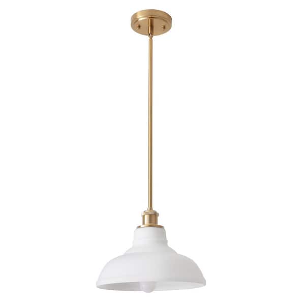 1-Light Copper-Gold/Beige Cover Pendant Hanging Light with Glass Shade for Bedroom