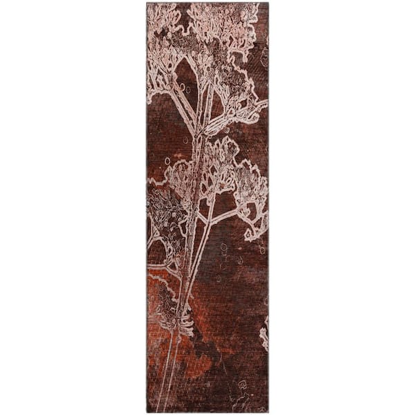 Mayfield Premium Machine Washable Abstract AMF2239 Merlot 2 ft. x 7 ft. Runner Rug