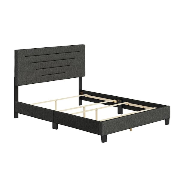 Cordoba Upholstered Linen Platform Bed, Queen, Black