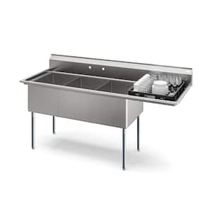 81 in. Three Compartment Commercial Sink Bowl Size 18x24x14 Stainless-Steel 18 Gauge with Right Drainboard