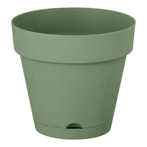 Vivienne Small Green Plastic Round Self-Watering Planter with Attached Saucer (6 in. L x 6 in. W x 5.51 in. H)