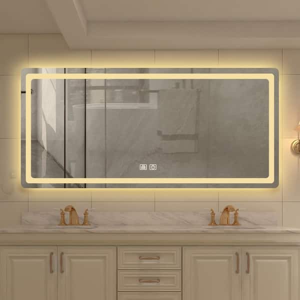 FAMYYT 60 in. W x 28 in. H Rectangular Frameless Anti-Fog Dimmable LED Light Vertical/Horizontal Wall Bathroom Vanity Mirror