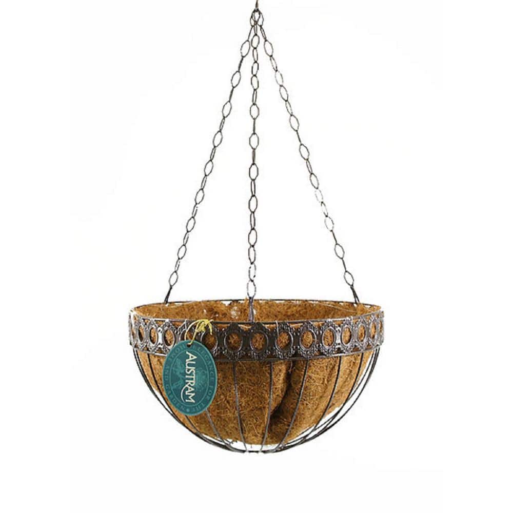 AUSTRAM Queen Ann 14 in. Bronze Metal Round Hanging Basket with Coco