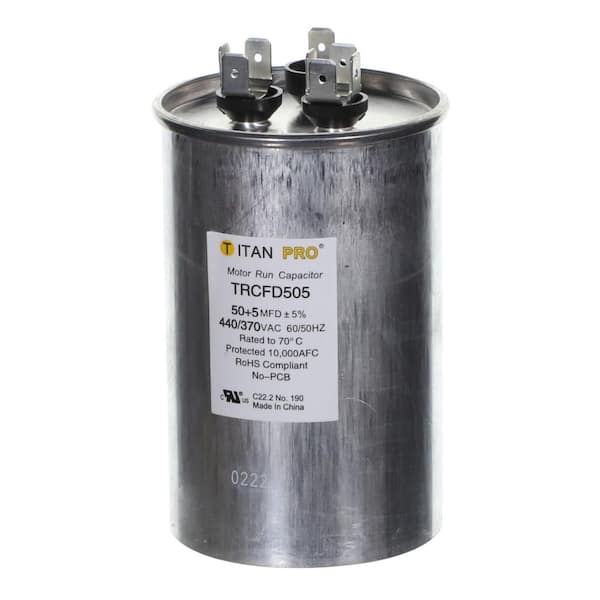 TITAN HD 50 Plus 5 MFD 440/370V Dual Voltage Round Run Capacitor