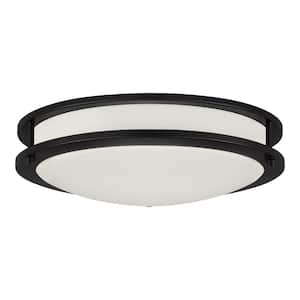 Flaxmere 14 in. Bronze Dimmable Integrated LED Flush Mount Ceiling Light with Frosted White Glass Shade