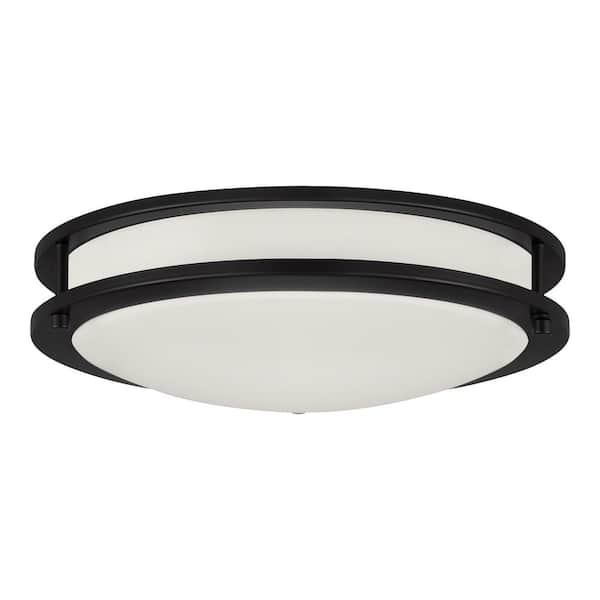 Hampton Bay Flaxmere 14 in. Bronze Dimmable Integrated LED Flush Mount Ceiling Light with Frosted White Glass Shade
