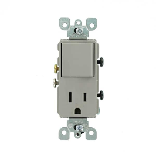15 Amp Decora Commercial Grade Combination Single Pole Rocker Switch and Receptacle, Gray 5625-GY