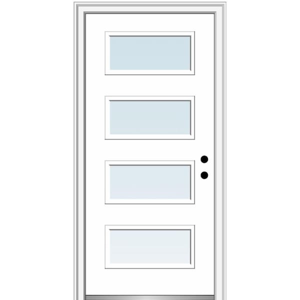 MMI DOOR Celeste 32 in. x 80 in. Left-Hand Inswing 4-Lite Clear Low-E Primed Fiberglass Prehung Front Door on 4-9/16 in. Frame