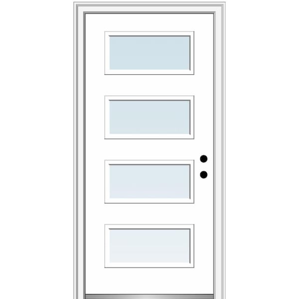 MMI Door Celeste 32 in. x 80 in. Left-Hand Inswing 4-Lite Clear Low-E Primed Fiberglass Prehung Front Door on 6-9/16 in. Frame