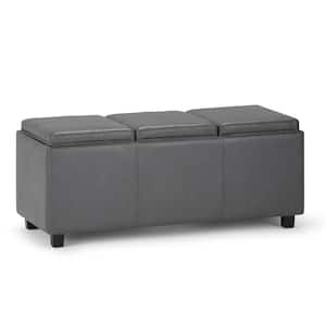 Avalon 42 in. Wide Contemporary Rectangle Storage Ottoman in Stone Grey Vegan Faux Leather