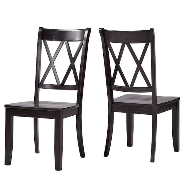 Simple Living Solid Wood Crossback Dining Chairs (Set of 2) Black/Natural  Black Finish 