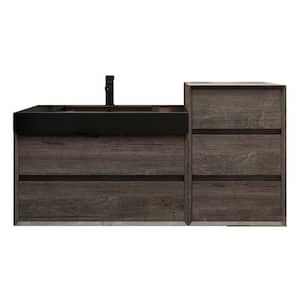 MIA 49 in. W. x 20 in. D x 30 in. H Single Sink and Side Cabinet Bath Vanity in Gray Oak with Black Stainless-Steel Top