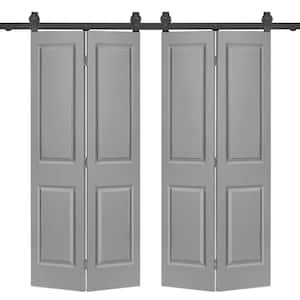 48 in. x 80 in. 2 Panel Light Gray Painted MDF Composite Double Bi-Fold Barn Door with Sliding Hardware Kit