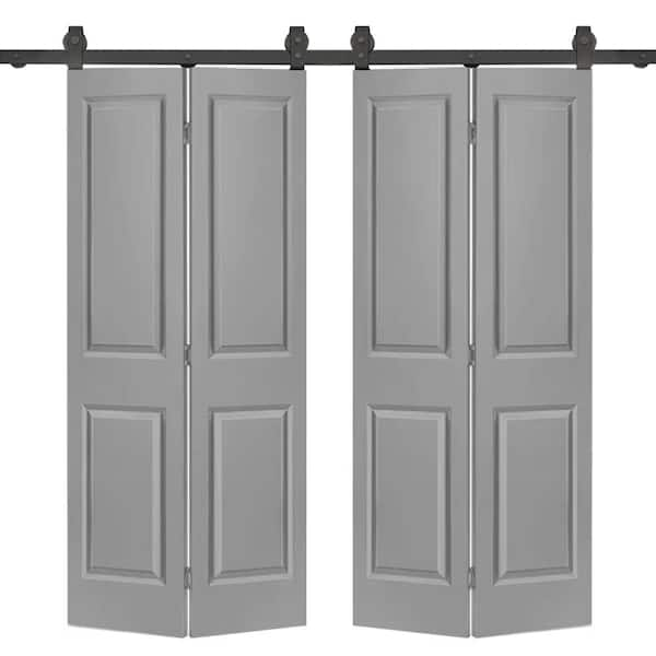 CALHOME 48 in. x 80 in. 2 Panel Light Gray Painted MDF Composite Double ...