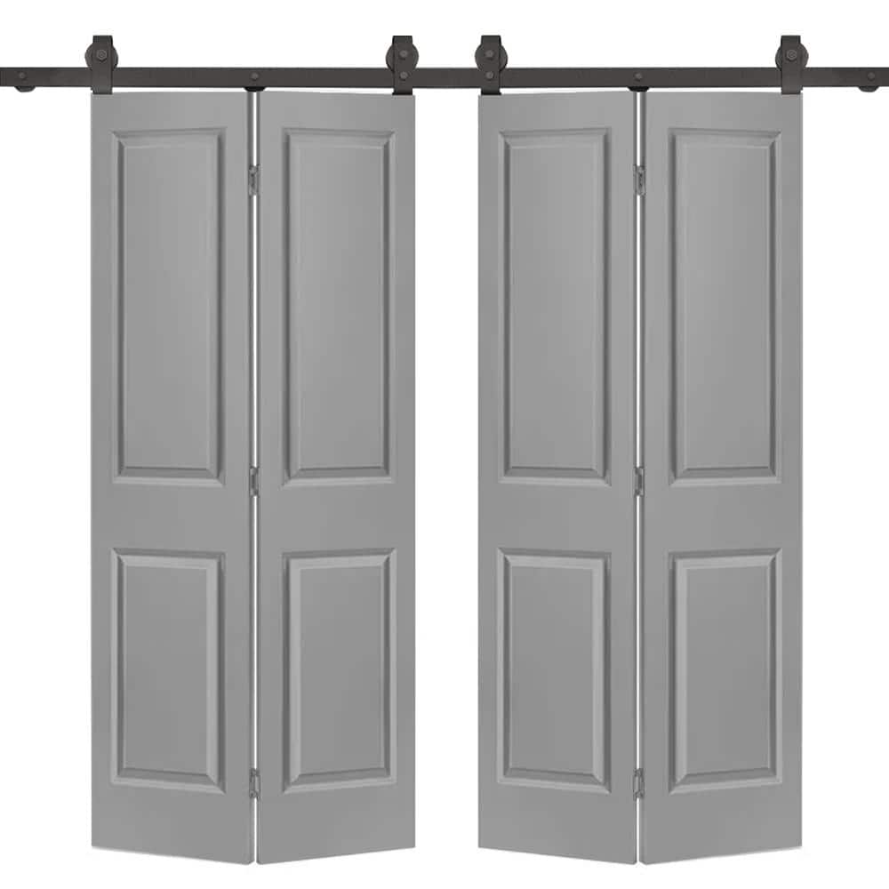 Light Gray MDF Double Bi-Fold Barn Door with Black Hardware