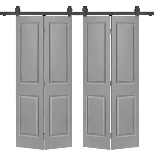 CALHOME 60 in. x 80 in. 2 Panel Light Gray Painted MDF Composite Double Bi-Fold Barn Door with Sliding Hardware Kit