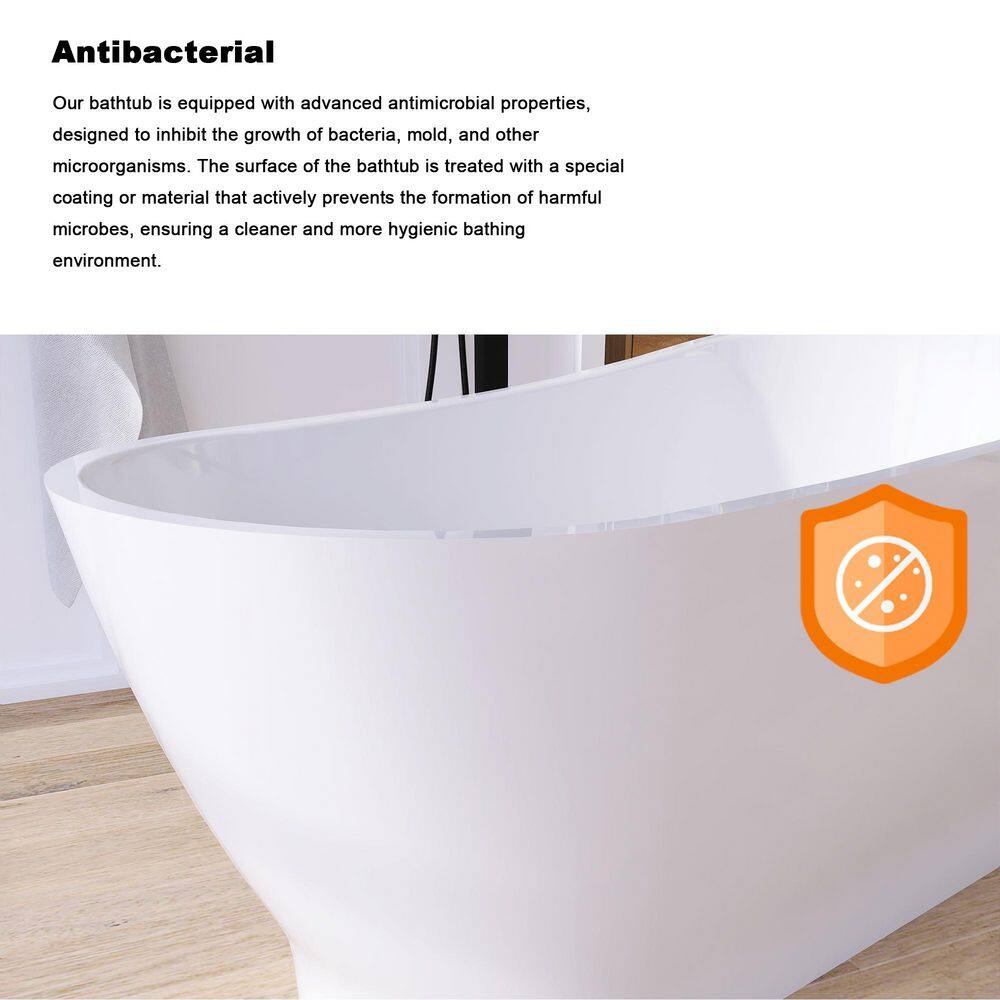 59'' Glossy White Acrylic Freestanding Soaking Bathtub