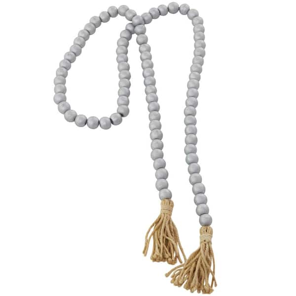 Silver Handmade Mango Wood Round Metallic Long Carved Beaded Garland with Tassel