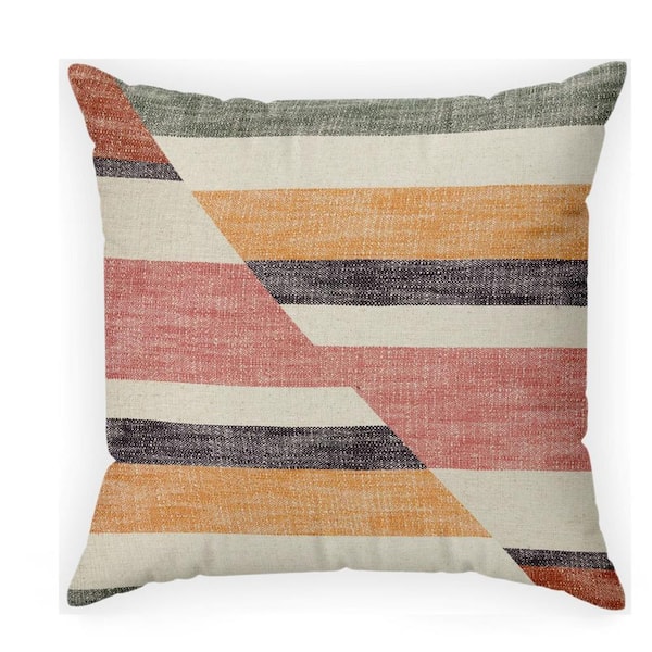 Unbranded 18 in. x 18 in. Printed Multi-Stripe Outdoor Recyled Polyester Throw Pillow