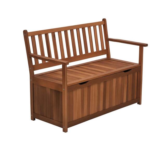 41 Gal. Outdoor Storage Bench, Wooden Deck Box with Inner Waterproof PE Lining for Patio Yard Store Garden Tools, Teak