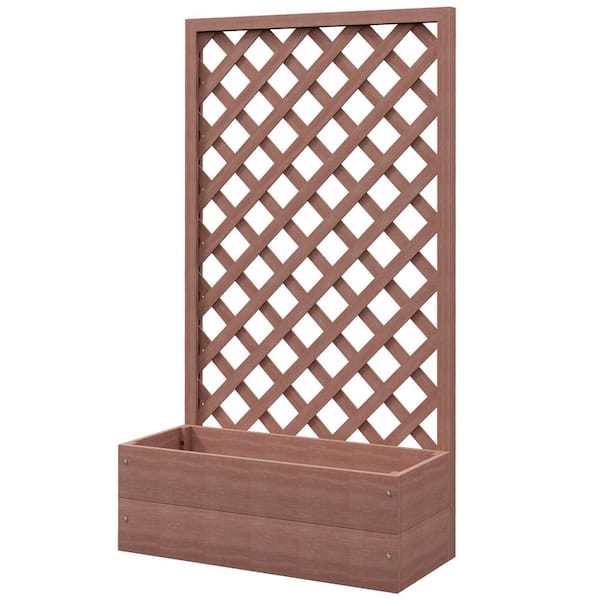 Jushua 29 in. x 53 in. Raised Garden Bed with Trellis, Wood Planter Box with Self Draining Gap, Climbing Plants Support, Brown