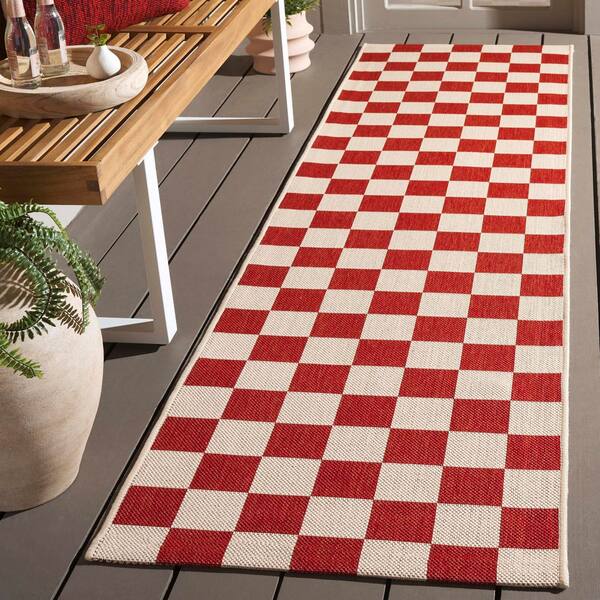 Courtyard Red/Beige 2 ft. x 7 ft. Checkered Indoor/Outdoor Runner Rug