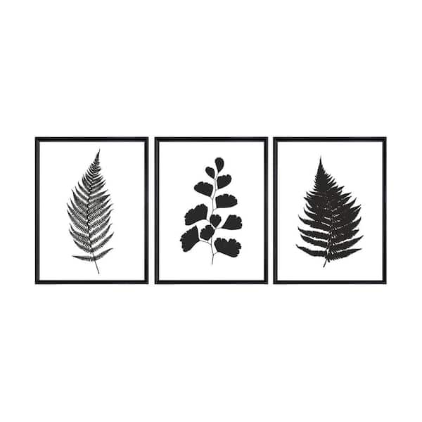 Stratton Home Decor Botanical Ferns Framed Canvas Wall Art - 16 in. x 24 in. Each, by Kelly Merkur 3-Piece Set Black Frames