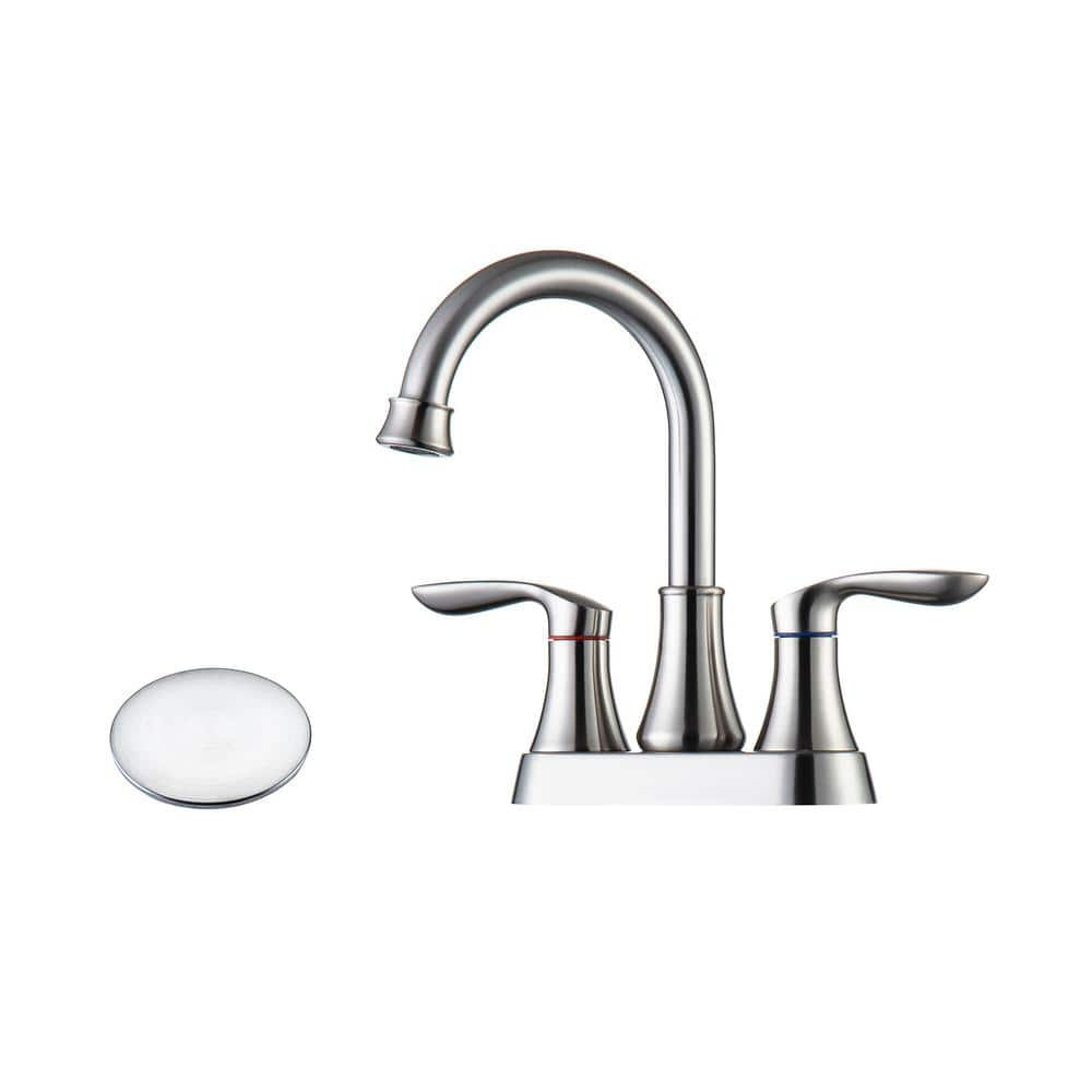 Staykiwi 4 in. Center set Double Handle Mid Arc Bathroom Faucet with Drain Kit Included in Brushed Nickel