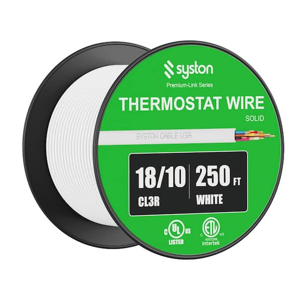 250 ft. 18/10 White Solid Bare Copper CMR/CL3R Thermostat Wire for Indoor/Outdoor