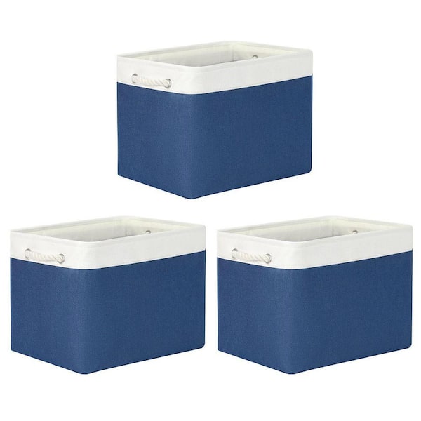 Blue 16 in. x 12 in. Fabric Decorative Basket Set of 3 with