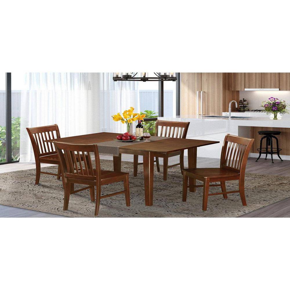 Mahogany 5-Piece Wood Dining Set with Slat Back Chairs
