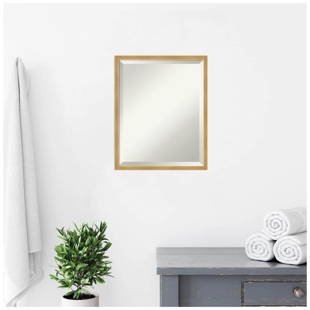 Polished Gold Rectangular Wood Wall Mirror 21 x 17 Inches
