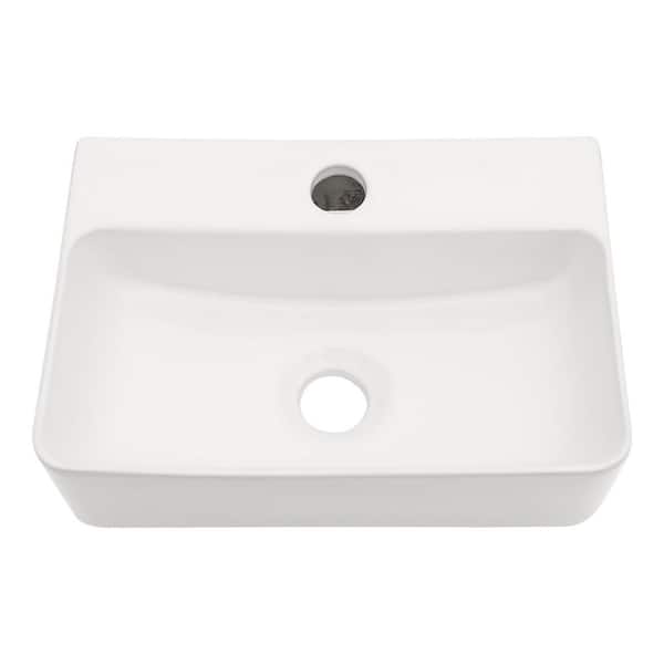 14 in. x 10 in. Rectangle Bathroom Sink with Faucet Hole, Wall Mounted Porcelain Ceramic Vessel Sink in White