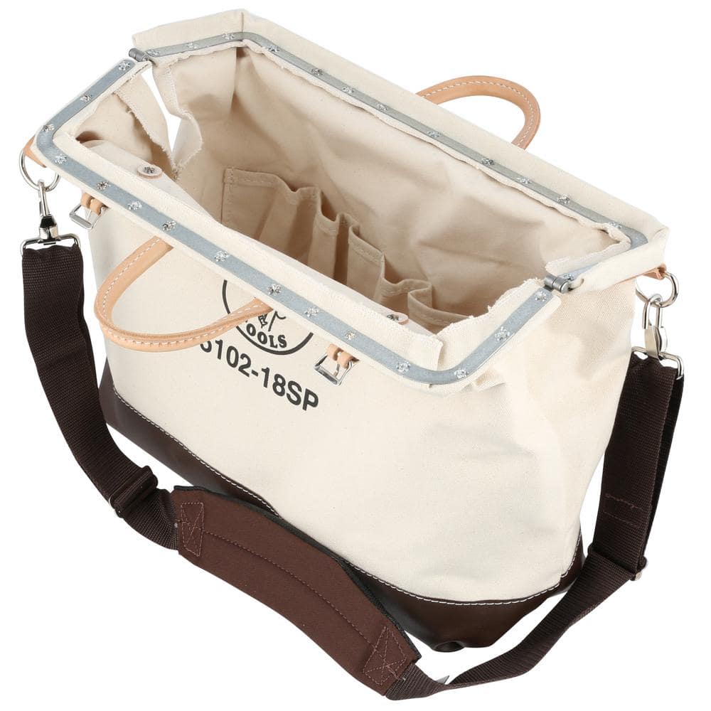 Natural Canvas 18-Inch Tool Bag with 13 Pockets and Vinyl Bottom