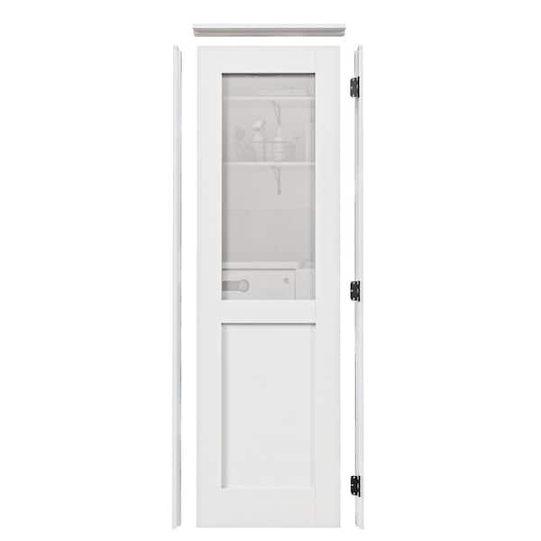 24 in. x 80 in. 1/2-Lite Frosted Glass Left-Handed White Solid Core Single Door Kit with Quick Assemble Jamb