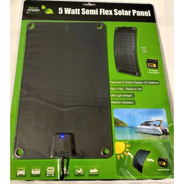 NATURE POWER 5-Watt Semi-Flex Monocrystalline Solar Panel and 12-Volt  Battery Maintainer 56802 - The Home Depot