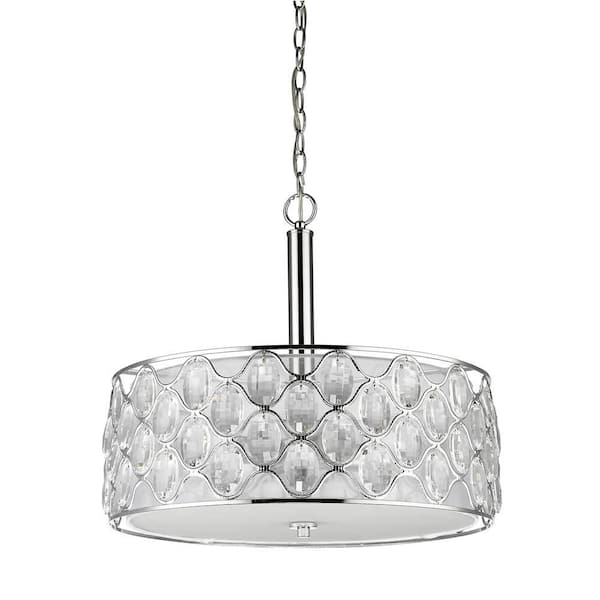 60-Watt 4 Light Nickel Pendant Light with Crystal, No Bulbs Included