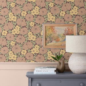 Large Blooms Tan Non-Pasted Wallpaper Roll (covers approx. 52 sq. ft.)