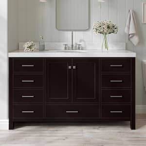 Cambridge 60 in. W x 22 in. D x 36.5 in. H Single Sink Freestanding Bath Vanity in Espresso with Carrara Marble Top