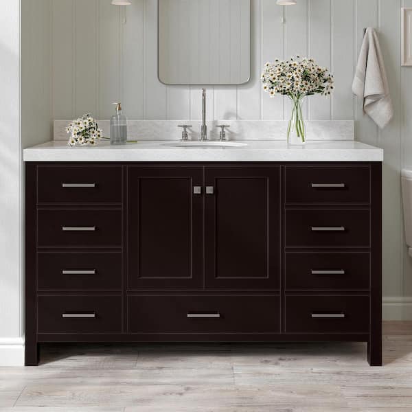 ARIEL Cambridge 60 in. W x 22 in. D x 36.5 in. H Single Sink Freestanding Bath Vanity in Espresso with Carrara Marble Top