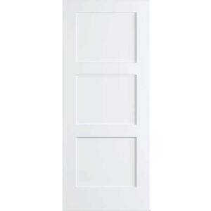 28 in. x 80 in. White 3-Panel Shaker Solid Core Wood Interior Door Slab