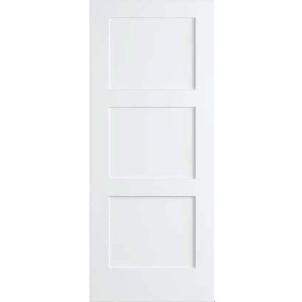 28 in. x 80 in. White 3-Panel Shaker Solid Core Wood Interior Door Slab