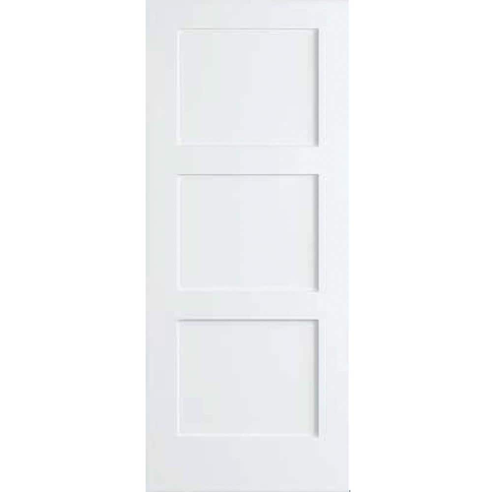 Kimberly Bay 30 in. x 80 in. White 3-Panel Shaker Solid Core Pine