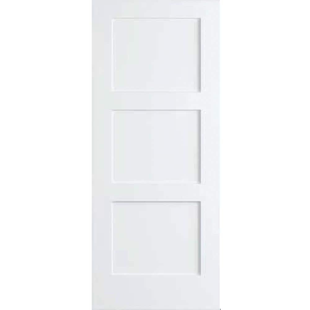 Kimberly Bay 36 in. x 80 in. White 3Panel Shaker Solid Core Pine